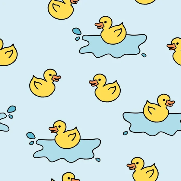 Juguete Baño Patito Goma Amarilla Estilo Doodle Textura Sin Costuras — Vector de stock