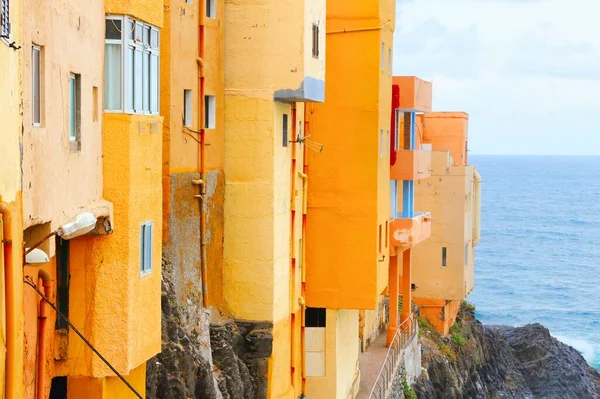 Gran Canaria Barevné Domy Pobřeží Atlantiku Roque — Stock fotografie