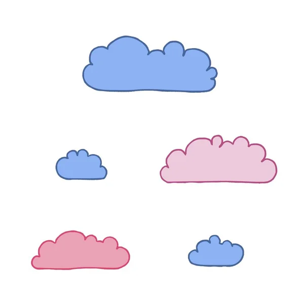 Kézzel Húzott Felhő Vektor Készlet Egyszerű Rajzfilm Stílusú Felhők — Stock Vector
