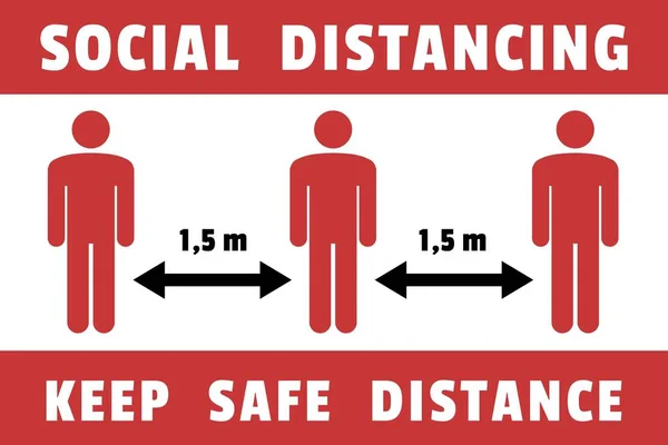 Signo Vector Distanciamiento Social Mantenga Una Distancia Segura Rojo Blanco — Archivo Imágenes Vectoriales