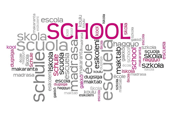 Schoolwoord Vele Talen Collage Met Schoolvertalingen — Stockfoto
