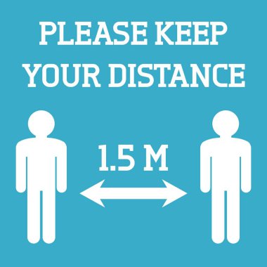 Lütfen mesafenizi koruyun. Sosyal uzaklık vektör işareti.