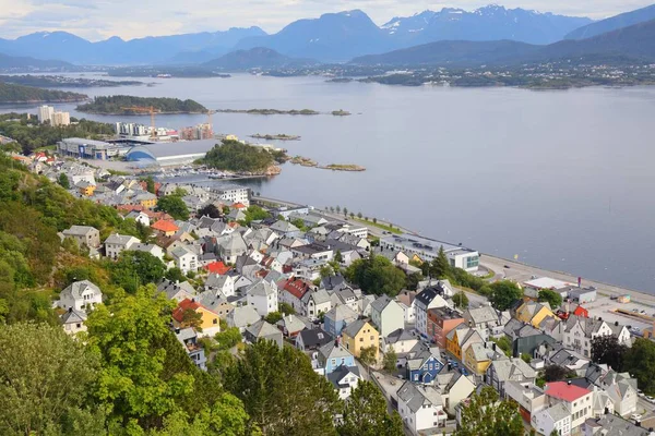 Alesund City Norsko Letecký Pohled Pohoří Aksla — Stock fotografie