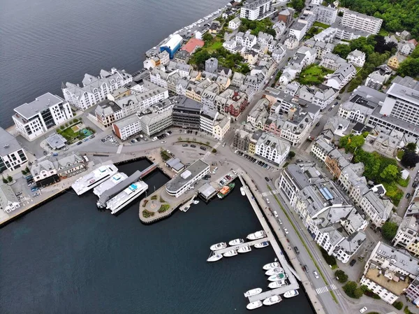 Miasto Alesund Norwegia Widok Drony Centrum Alesund — Zdjęcie stockowe