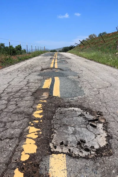 Route Nid Poule Surface Endommagée Chaussée Californie États Unis — Photo