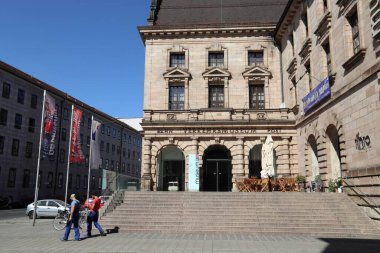 NUREMBERG, GERMANY - 7 Mayıs 2018: Nuremberg Taşımacılık Müzesi (Verkehrsmuseum Nurnberg). Nuremberg, Fransa 'nın orta kesiminde yer alır. Burada 511 bin 628 kişi yaşıyor..