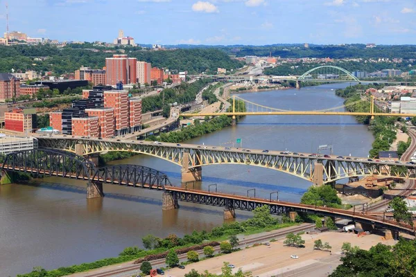 Ciudad Pittsburgh Pennsylvania Ciudad Los Estados Unidos Puentes Del Río — Foto de Stock