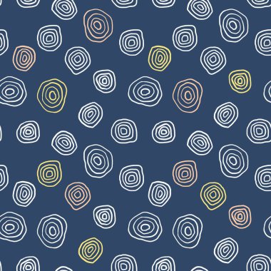 Tekstil izleri kusursuz. Elle çizilmiş dairesel vektör tasarımı. Mavi üzerine beyaz.