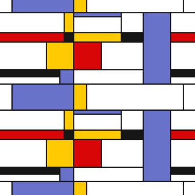 Mondrian geometrik tarzı sanat - kusursuz modern arkaplan. Tekstil ya da hediye kağıdı tasarımı.
