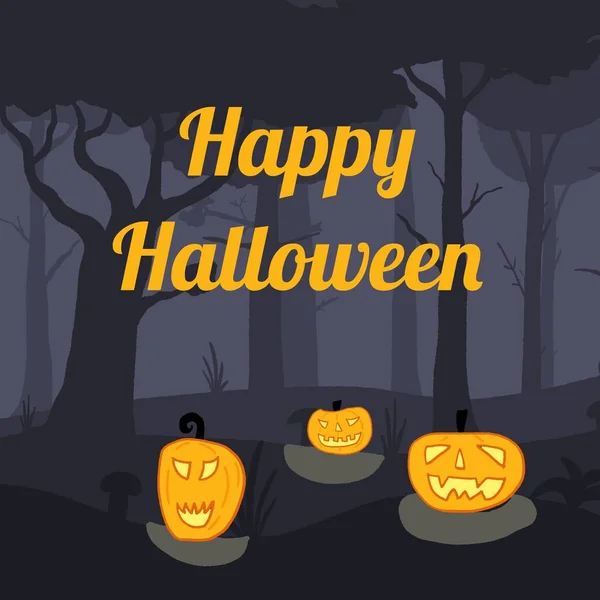 Happy Halloween Karte Gruselige Szene Halloween Wald Vektorkürbisse Halloween — Stockvektor