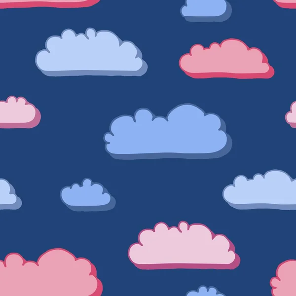 Vector White Clouds Background Seamless Cloud Textile Print Pattern — Stock Vector