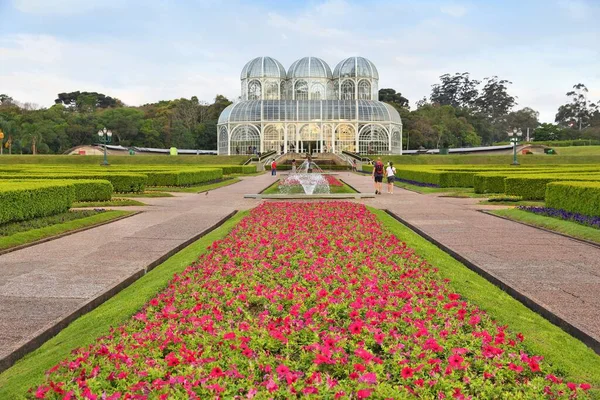 Jardim Botânico Curitiba Brasil Estufa Luz Pôr Sol — Fotografia de Stock