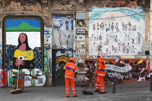 Rio Janeiro Brasil Octubre 2014 Los Limpiadores Calles Trabajan Barrio — Foto de Stock