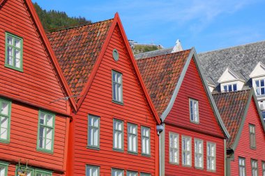 Bergen şehri, Norveç. Bryggen Liman Bölgesi - UNESCO Dünya Mirası Bölgesi.