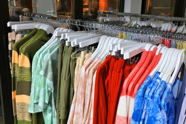 Store Clothes Rack Colorful Shirts Choice Fashion Shop Haugesund Norway — Stock Photo, Image