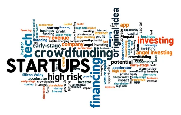 Concepto Startups Firma Nube Palabra Empresa Puesta Marcha Tecnológica — Foto de Stock