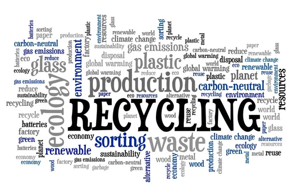 Recykling Tekstu Słowo Chmura Koncepcja Recyklingu Sortowania Odpadów — Zdjęcie stockowe