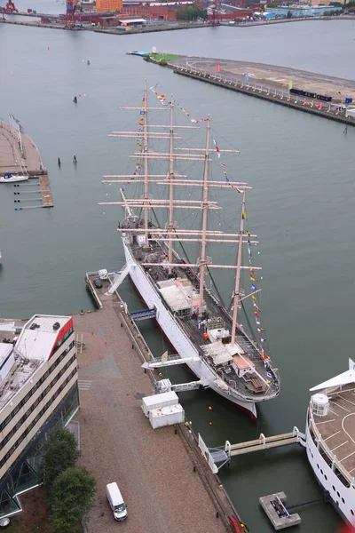 Göteborg Stad Sverige Flygfoto Med Göta Älv Hamn Och Museifartyg — Stockfoto