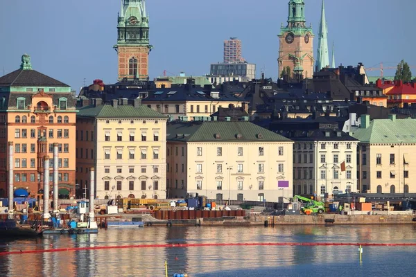Стокгольмский Утренний Пейзаж Швеции Набережная Гамла Стан Старый Город — стоковое фото