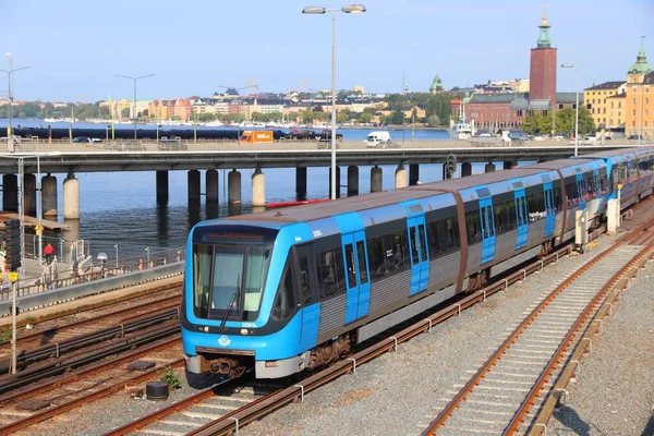 Stockholm Švédsko Srpna 2018 Lidé Jezdí Modrým Metrem Stockholmu Švédsku — Stock fotografie
