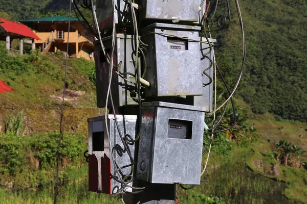 Cajas Contadores Energía Eléctrica Poste Filipinas Rural Medidores Electricidad — Foto de Stock