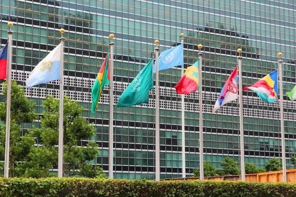 Nueva York Julio 2013 Banderas Frente Edificio Las Naciones Unidas —  Fotos de Stock