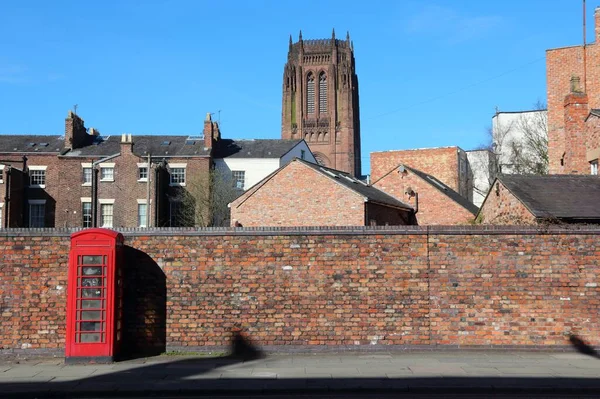 Liverpool City Reino Unido Catedral Liverpool Cabine Telefônica Vermelha — Fotografia de Stock