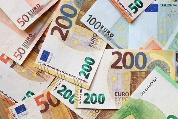 Euro Currency Banknotes Texture European Paper Money Texture 100 200 — Stock Photo, Image