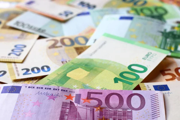 Euro Banknoten Hintergrund Europäisches Papiergeld Mit 100 200 Und 500 — Stockfoto