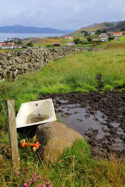 Norway Countryside Farsund Vest Agder County Bathtub Converted Sheep Trough — Stock Photo, Image