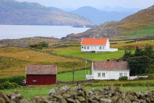 Krajobraz Norwegii Pobliżu Farsundu Hrabstwie Vest Agder Mała Wioska — Zdjęcie stockowe