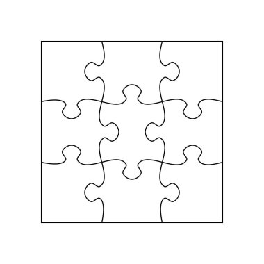 Yapboz parçaları boş şablon. Bebek yapbozu için basit şebeke tasarımı - 9 parça.