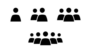 İnsanlar silüet kullanıcı simgesi ile tek kişi, çift ve daha büyük takımlar oluştururlar. Düz tasarım basit vektör kullanıcı siluetleri. İzole edilmiş kullanıcı avatar simgeleri.