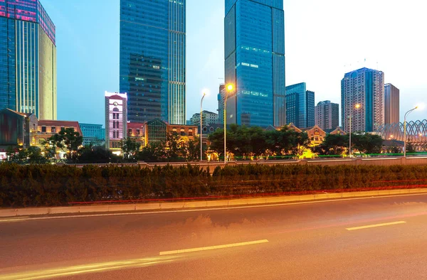 Staden Byggnad Gatubilden Och Road Nattliv Wuhan — Stockfoto