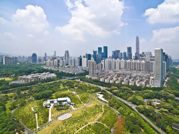 Aerial photography of City viaduct bridge road with landmark bui — Stock Photo, Image