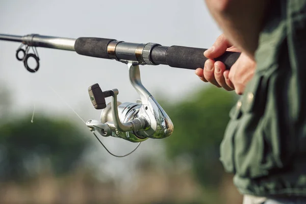 Fishing Lake Spinning Reel Background Lake — Stock Photo, Image