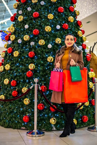 Consommation Noël Shopping Mode Vie Concept Femme Dans Shopping Femme — Photo