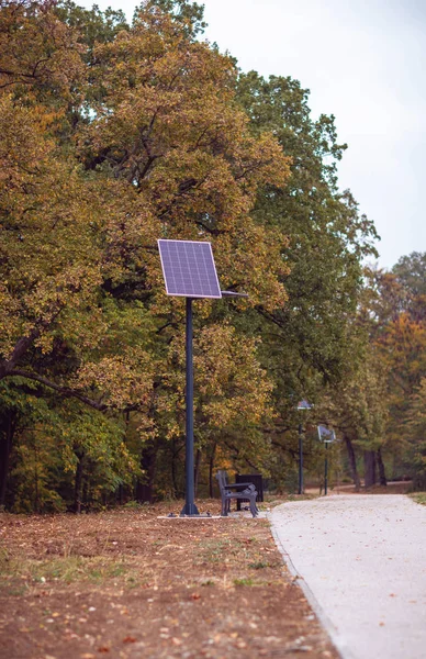 Sun Power Street Světlo Podzimní City Parku Pozadí — Stock fotografie