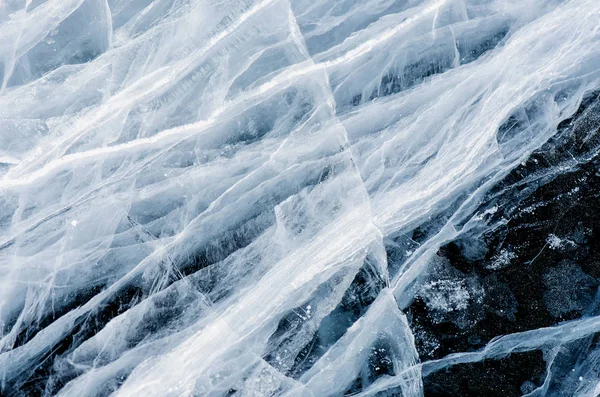 Μπλε ραγισμένα επιφάνεια από την επιφάνεια του πάγου — Φωτογραφία Αρχείου