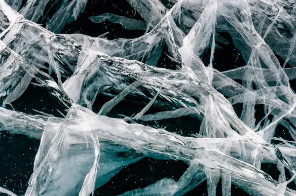 Blue cracked surface of the ice surface — Stock Photo, Image