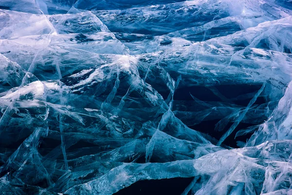 Μπλε Ραγισμένα Επιφάνεια Της Επιφάνειας Του Πάγου Στη Λίμνη Βαϊκάλη — Φωτογραφία Αρχείου
