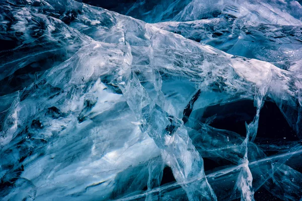 Superfície Rachada Azul Superfície Gelo Lago Baikal — Fotografia de Stock