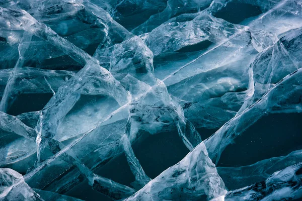 Modrá prasklý povrch ledové plochy — Stock fotografie