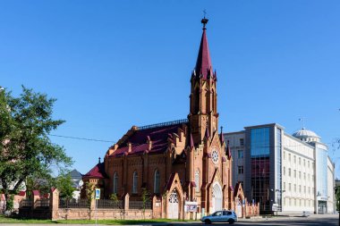 Rusya, Irkutsk - 7 Temmuz 2019: Organ Salonu. Irkutsk Bölge Filarmoni Orkestrası. Roma Katolik Polonya Kilisesi, Sibirya