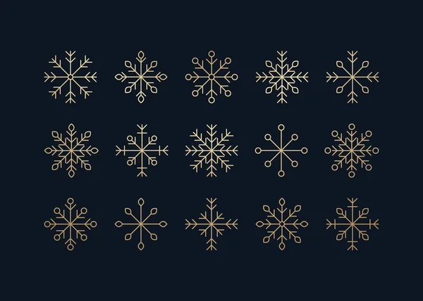 Dit is een set van gouden iconen van sneeuwvlokken — Stockvector