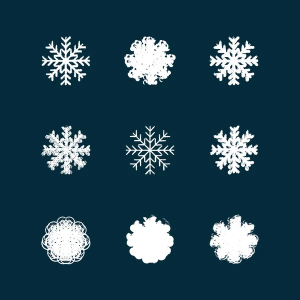 Este es un conjunto de iconos grunge de copos de nieve — Vector de stock