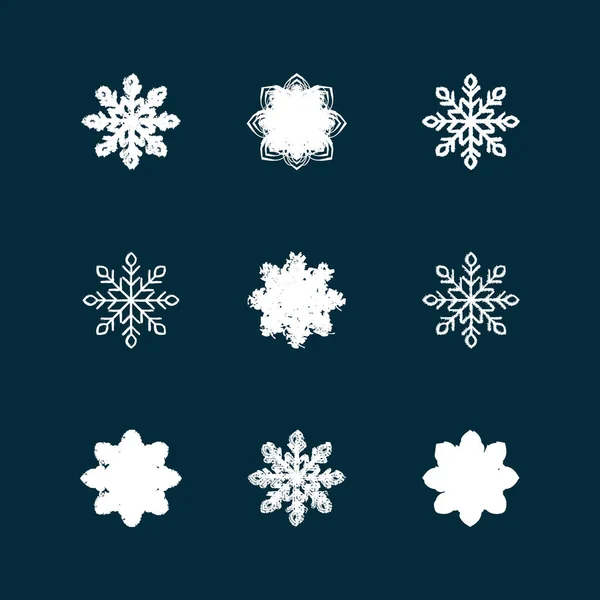 Set Grunge Icons Snowflakes Dark Background Vector Illustration — Stock Vector