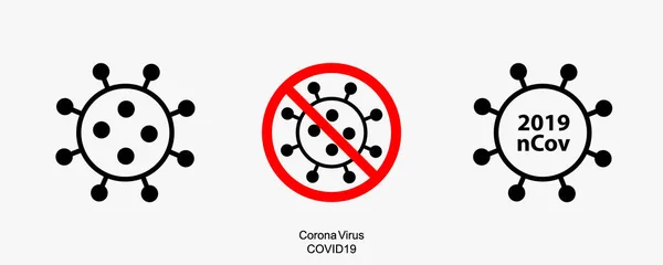 Drie geïsoleerde pictogrammen van het Coronavirus 2019-nCoV. Covid-19. — Stockvector