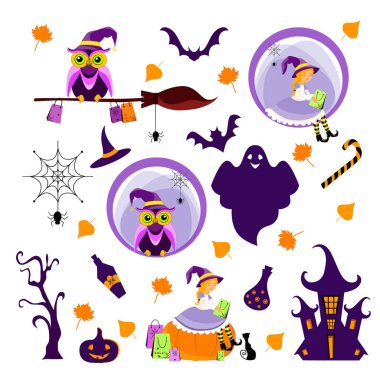 Mutlu Cadılar Bayramı tasarım öğeleri.