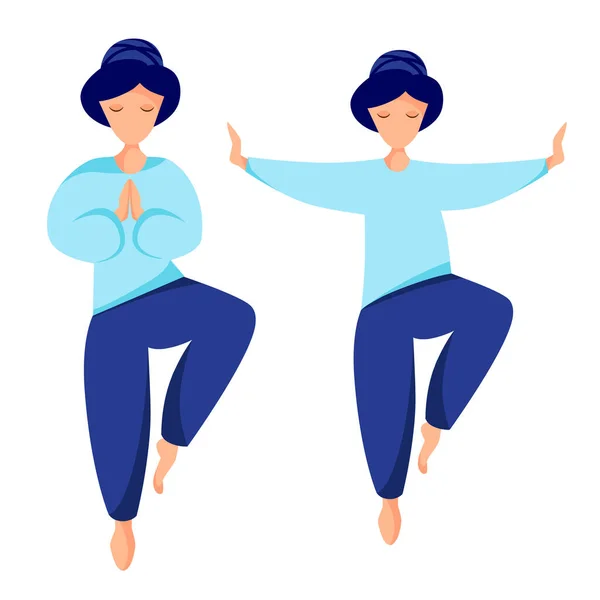 Kızlar qigong ve yoga egzersizleri yapar.